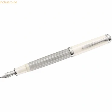 Abbildung von Pelikan Füllhalter Souverän 405, Silber Weiß, Feder B (breit), hochwertiger Kolbenfüller im Geschenk Etui, 815536