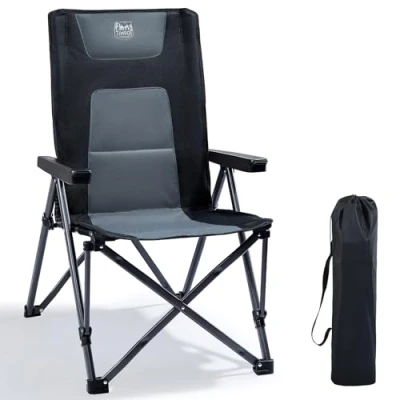 Abbildung von TIMBER RIDGE Campingstuhl Faltbar 260 KG Belastbar 4 Positionen verstellbar Klappstuhl Gepolstert mit Armlehnen Angelstuhl Camping Stuhl Schwarz