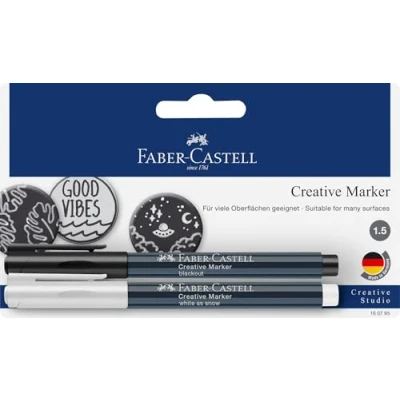 Abbildung von Faber Castell 160795 Creative Marker, weiß/schwarz, Strichstärke 1,5 mm, 2er Set