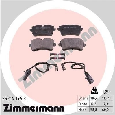 Abbildung von ZIMMERMANN 25214.175.3 Bremsbelagsatz inkl. Verschleißwarnkontakt Foto entspricht Lieferumfang AUDI: A8 D4