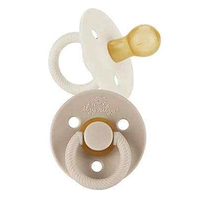 Abbildung von Itzy Ritzy Natural Rubber Pacifiers, Set of 2 Newborn Pacifiers with Cherry Shaped Nipple &amp; Large Air Holes for Added Safety; in Coconut Toast, Ages 0 6 Months