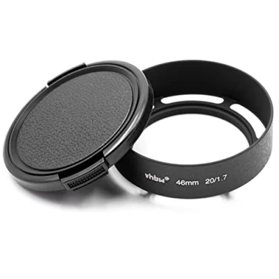 Abbildung von vhbw Gegenlichtblende kompatibel mit Panasonic Lumix G 20mm f/1.7 ASPH Objektiv, Weitwinkel + Objektivdeckel Schwarz, Kunststoff/Metall, Rund