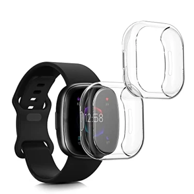 Abbildung von kwmobile 2X Schutzhülle kompatibel mit Fitbit Versa 4 / Sense 2 Hülle Fullbody Cover Set aus Silikon Transparent