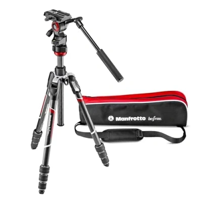 Abbildung von Manfrotto MVKBFRTC LIVEUS Befree Live Video Stativ Set aus Kohlefaser mit Flüssigkeitskopf, M Lock Twist Leg Locks, schwarz