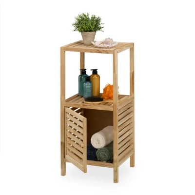 Abbildung von Relaxdays Badezimmerregal, Walnuss, Tür, 2 Ablagen, HBT: 86 x 40 36 cm, Standregal für Bad &amp; Küche, freistehend, Natur