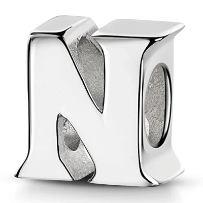 Abbildung von Materia Bead Hochglanz Charm Buchstabe / Alphabet &quot; N 1390, 925 Sterling Silber