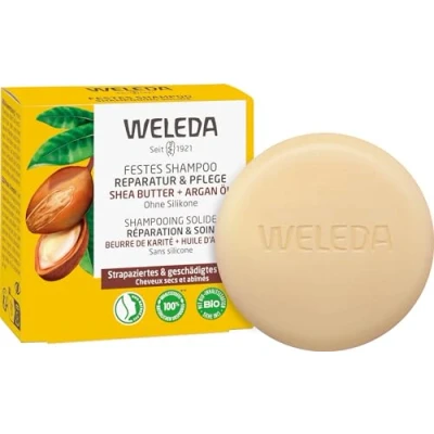 Abbildung von WELEDA Bio Festes Shampoo Reparatur &amp; Pflege Naturkosmetik Haarpflege Seife schützt vor Spliss Haarbruch mit Sheabutter, Arganöl Keratin. Natürliches Haarshampoo ohne Silikone (vegan / 50g)