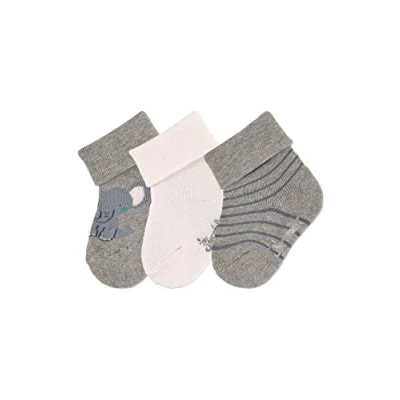 Abbildung von Sterntaler Baby Jungen Socken Söckchen 3er Pack Elefant Strümpfe mit Motiv, uni und Ringel hellgrau meliert, 14