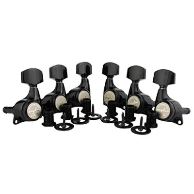 Abbildung von Guyker 6Pcs Guitar Locking Tuners (3L + 3R Handed) 1:21 Ratio Lock String Tuning Key Pegs Machine Heads with Hexagonal Handle Replacement for LP SG Style Electric, Folk or Acoustic Guitars Black