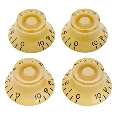 Abbildung von Musiclily Pro Linkshänder Metrische Größe 18 Splines Hutform Potiknopfe Top Hat Bell Knobs für Epiphone Les Paul SG Style E Gitarre, Creme