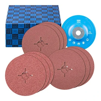 Abbildung von PFERD Fiberscheiben Set, 10 tlg. Korund Ø125mm A36, 60, 80 mit GT Stützteller 64198001
