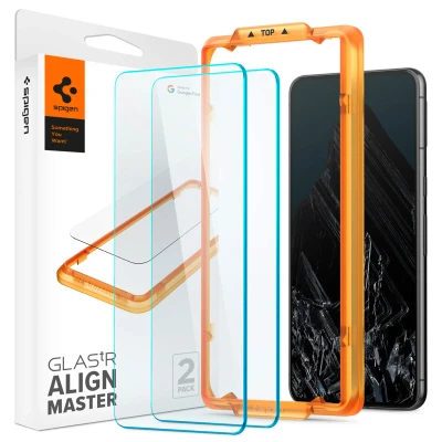 Abbildung von Spigen AlignMaster Schutzfolie kompatibel mit Google Pixel 8 Pro, 2 Stück, Kratzfest, 9H Härte Folie