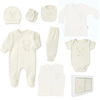 Abbildung von Blue Eyes Neugeborenen Baby Geschenk Set 100% natürliche Baumwolle Erstausstattung Unisex Kleidung für Babys 0 4 Monate 8 teilig (Koala)