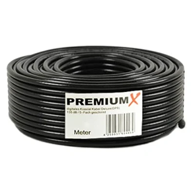 Abbildung von 50m PremiumX Deluxe PRO Koaxial Kabel SCHWARZ 135dB 5 Fach geschirmt, reines Kupfer 50 Meter SAT Antennenkabel Neu