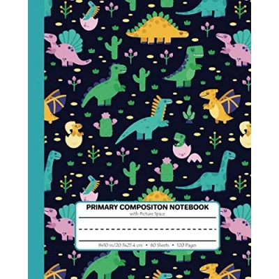 Abbildung von Primary Composition Notebook with Picture Space: for Grades K2, Cute Baby Dinosaur Story Journal Dotted Midline Kids Practicing to Write and Draw (Primary Band 4)