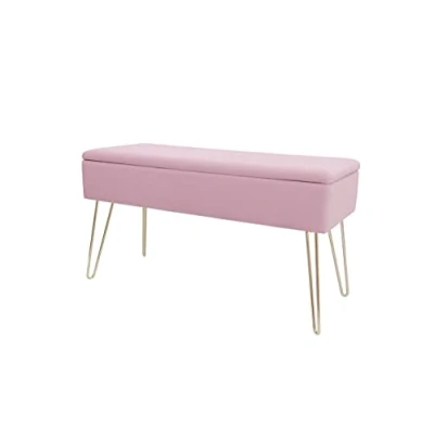 Abbildung von ECHTWERK Sitzbank “Scarlett“, Polsterbank mit Samtbezug, Aufbewahrungstruhe rechteckig, Schminkbank Stauraum, Aufbewahrungsbank Metallbeine, 75 x 30 41,5 cm, Polyester Mischung, Rosa