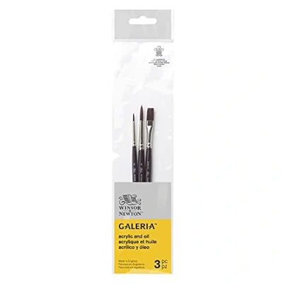 Abbildung von Winsor &amp; Newton 5790608 Galeria Acrylpinsel Set, aus Synthetikfasern, ideale Kontrolle für dickere Farbaufträge 3 Pinsel im Set