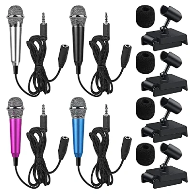 Abbildung von Vegena 4 Stücke Mini Mikrofon, Asmr Mikrofon Microphone Tragbar, für Handy, Kleines Karaoke Handy mit Ständer Laptop Notebook