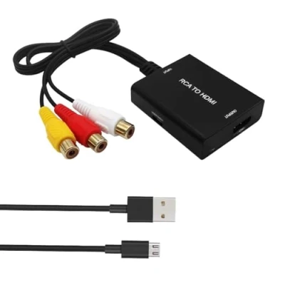 Abbildung von Bacxzomx RCA auf HDMI Konverter, AV Adapter Cinch HDMI, 1080P Composite CVBS zu Video Audio Konverter für PS2/ Xbox/SNES/VHS/VCR Videorecorder DVD, Unterstützt PAL/NTSC