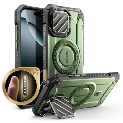 Abbildung von SupCase für iPhone 16 Pro Max Hülle mit Kameraschutz [Kompatibel MagSafe] Dünne Handyhülle Bumper Case Magnetische Schutzhülle Ständer [UB Mag XT] 6.9&#039;&#039; 2024 (Grün)