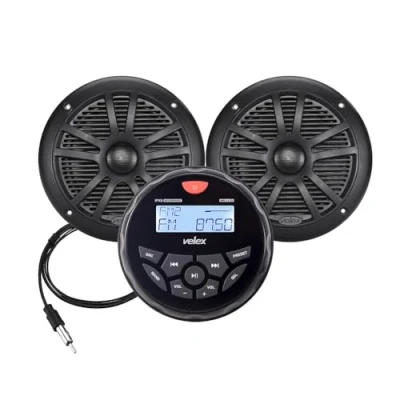 Abbildung von Wasserdicht Bluetooth Marine Stereo 2 x 6.5 Inch Shwarz Lautsprecher Empfänger mit DAB+/AM/FM Radio Streaming Musik auf Booten Golf Carts ATV UTV und Spa (DAB+)