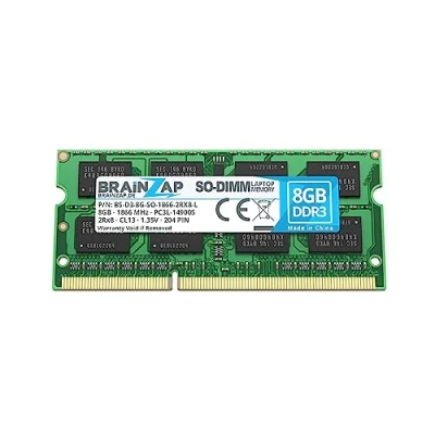 Abbildung von BRAINZAP 8GB DDR3 RAM SO DIMM PC3L 14900S 2Rx8 1600 MHz 1.35V CL13 Notebook Laptop Arbeitsspeicher