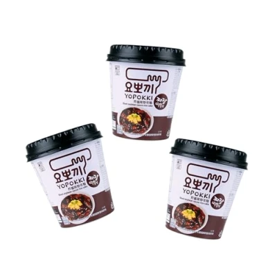 Abbildung von Yopokki Dreierpack Schwarze Bohnen Jjajang Reiskuchen im Becher Black Beans Rice Cake Cup Würzige koreanische OG ASIA 3x 120g