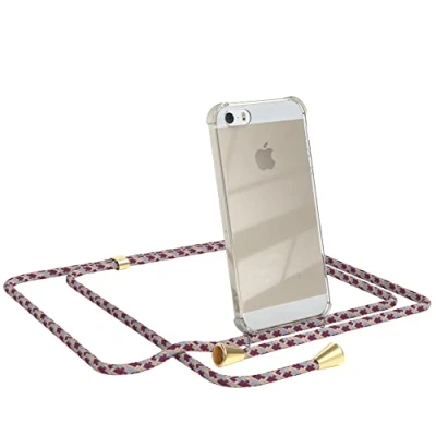 Abbildung von EAZY CASE Handykette kompatibel mit iPhone 5 / 5S SE (2016) Handyhülle Umhängeband, Handykordel Schutzhülle, Silikonhülle, Hülle Band, Stylische Kette, Bordeaux Camouflage