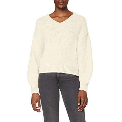 Abbildung von NA KD Damen V Neck Knitted Sweater Pullover, beige, M