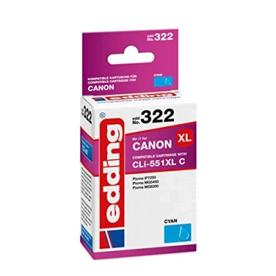 Abbildung von edding Druckerpatrone EDD 322 Einzelpatrone Cyan 13 ml Reichweite 845 Seiten Ersetzt Canon CLI 551XL