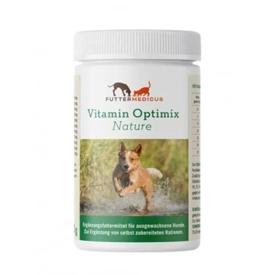 Abbildung von Futtermedicus Vitamin Optimix Nature 750 g Ergänzungsfuttermittel für ausgewachsene Hunde liefert wichtige Mineralstoffe und Vitamine zum BARFen Kochen geeignet
