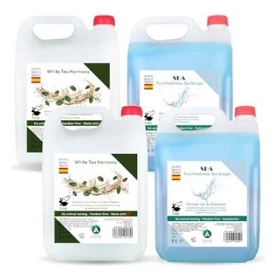 Abbildung von Vitacab 2 in 1 Duschgel und Shampoo, 4 Stück, Flaschen White Tea Spa Kanister 5 l ideal für Hotels, Fitnessstudios den Familiengebrauch