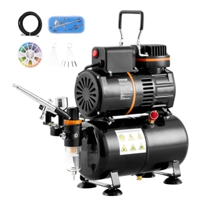 Abbildung von VEVOR Airbrush Set, Dual Fan Lufttank Kompressorsystem Set mit 3,5 L Luftspeichertank, 0,3 mm Spitze Airbrush, Halterung, Farbmischrad, Reinigungsbürsten Art Nail Cookie