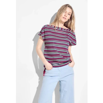 Abbildung von Cecil Gestreiftes Tshirt print, Damen, Größe: Large, Pink