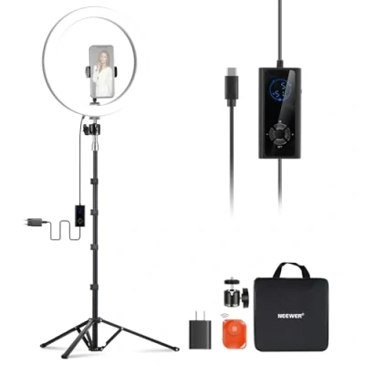 Abbildung von NEEWER 30,5cm(12Zoll) 24W Hochleistungs LED Ringlicht für Telefon mit 181 Zoll Halterung Bicolor 2900K 7000K USB Eingang Typ C PD CRI97+ 1810lux/0,5m 12 Szenen Live Übertragung Zoom TikTok, RH12B