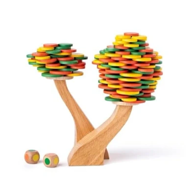 Abbildung von Woodyland Lernspielzeug Holz Stappel und Balancierspiel Baum. Mit 2 Farbwürfel. 183 Teilig (183 St), Baum