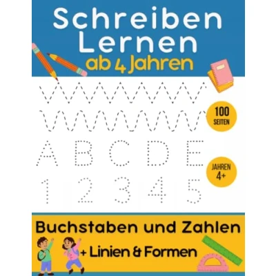 Abbildung von Schreiben lernen Ab 4 Jahren: Buchstaben und Zahlen Vorschulheft mit Schwungübungen für Kindergarten Vorschulkinder.