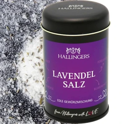 Abbildung von Hallingers Lavendelsalz Premium Salz für Salat, Wild &amp; Garnitur (Dose) Adventskalender Neuheiten befüllen Neues Zuhause Danke Genesung