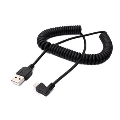 Abbildung von System S USB 2.0 Kabel 200 cm Typ A Stecker zu Micro B Spirale Winkel in Schwarz