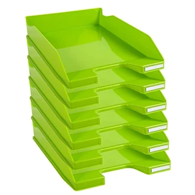 Abbildung von Exacompta 113225D 6er Pack Premium Briefablage Combo Midi DIN A4. Ideale Briefkörbe für Ihre Organisation. Robuste und stapelbare Ablagekörbe lemongrün glossy