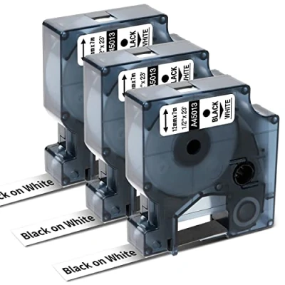 Abbildung von 3x Oozmas kompatibel mit DYMO D1 Etikettenband 45013 S0720530 als Ersatz für A45013 12mm x 7m Schwarz auf Weiß LabelManager 160 210D 260P 280 360D 420P