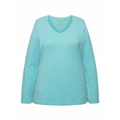 Abbildung von Ulla Popken Vausschnitt Langarmshirt, Damen, Größe: 42/44, Mint green