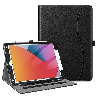 Abbildung von Fintie Hülle für iPad 9. Generation 2021/8. Gen 2020/7. 2019 10.2 Zoll, [Eckenschutz] Multi Winkel Betrachtung Folio Stand Schutzhülle mit Dokumentschlitze, Auto Sleep/Wake, Schwarz