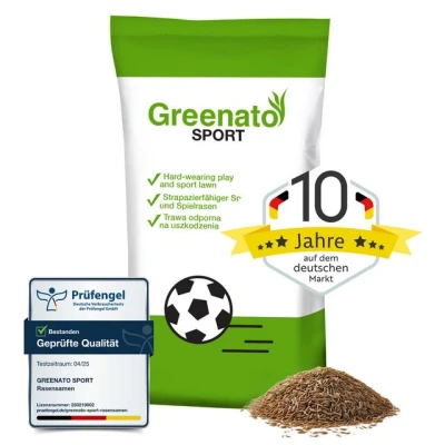 Abbildung von Greenato Rasensamen Sport und Spielrasen Grassamen schnellkeimend, 10 kg, ideal für Neuansaat Rasennachsaat extra robuster Rasen
