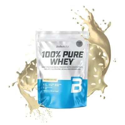 Abbildung von BioTechUSA 100% Pure Whey Proteinpulver mit BCAA und Glutamin Glutenfrei, Palmölfrei 21g Protein pro Portion, 454 g, Milchreis
