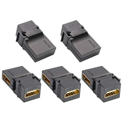 Abbildung von AAOTOKK 90 Grad HDMI Keystone Adapter Vergoldeter Weiblich auf für Full HD 1080p,3D Koppleradapter Schnallenmontage Wandplatte Steckdose Panel (Schwarz/5 Stücke)