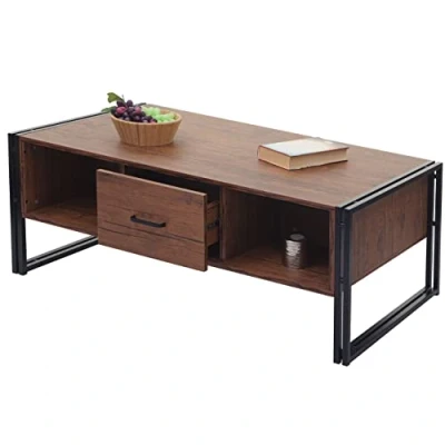 Abbildung von Couchtisch HWC A27b, Beistelltisch Wohnzimmertisch, 3D Struktur, 45x110x60cm MVG Zertifiziert, Metall Wildeiche Optik