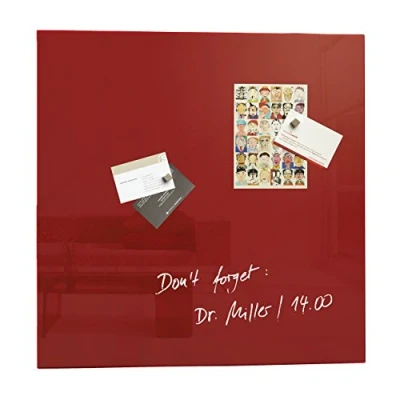 Abbildung von SIGEL GL202 Premium Glas Whiteboard 100x100 cm rot hochglänzend, SGS geprüft, einfache Montage, incl. 2 starke Magnete, Magnettafel Artverum