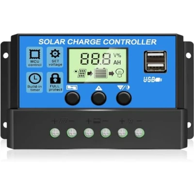 Abbildung von [Verbessert] 30A Solarladeregler 12V/24V Solar Ladegerät Controller, PWM Solarpanel Intelligente Solarregler mit einstellbarem LCD Display, Dual USB Port, Timer Einstellung, Automatische Parameter
