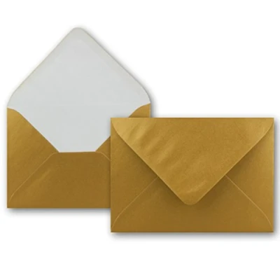 Abbildung von 75 Brief Umschläge Gold Metallic DIN C6 114 x 162 mm Kuverts mit Nassklebung ohne Fenster für Gruß Karten &amp; Einladungen FarbenFroh by GUSTAV NEUSER